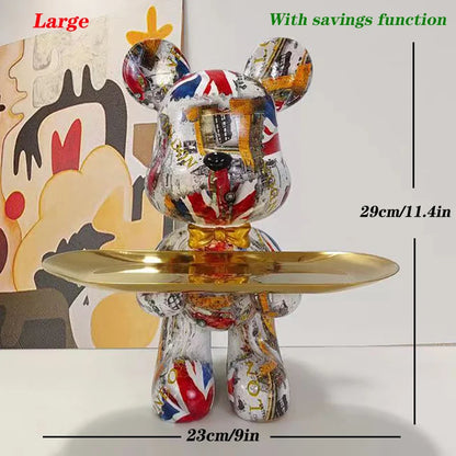 DecorBites™ Graffiti Bear Figurine: Modern Table Decor & Key Storage Sculpture