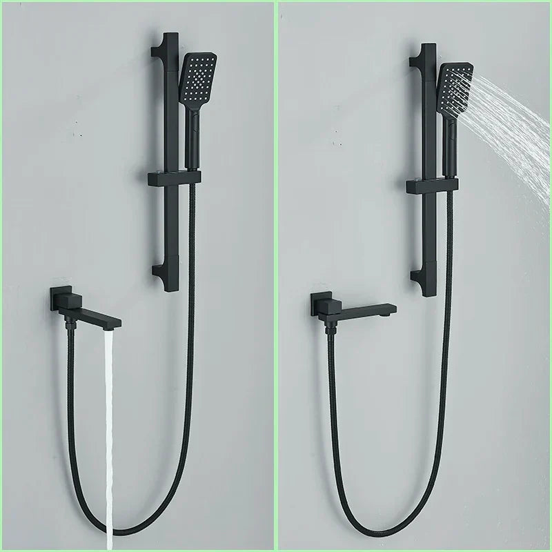 DecorBites™ Black Rainfall Shower Faucets with Slider Bar and Embedded Mixer