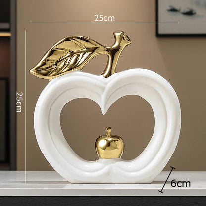 DecorBites™ Apple Sculpture: Gold-Plated Ceramic Desk Ornament for Minimalist Room Decor