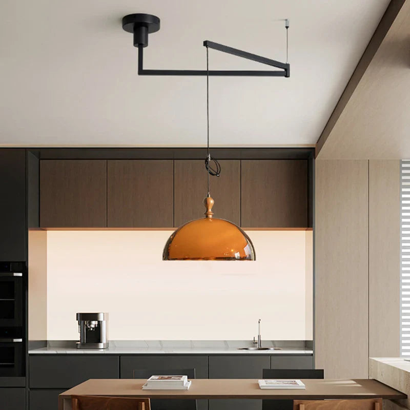 Brown Acrylic Pendant Light With Dark Wood Accent