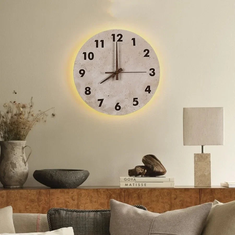 DecorBites™ LED Stone Clock Wall Lamp Sconce, Modern Nordic Yellow Cave Bathroom Mirror Light