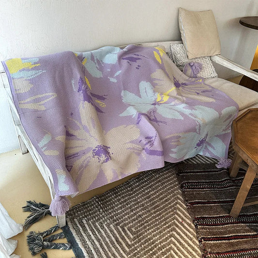 Manta de punto acogedora DecorBites™: Funda de sofá multifuncional morada para la sala de estar, la oficina y la hora de la siesta.