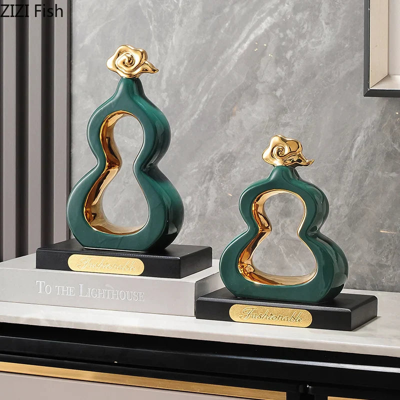 DecorBites™ Gold Gourd Ceramic Sculpture Desk Decor Porcelain Crafts Room Ornaments