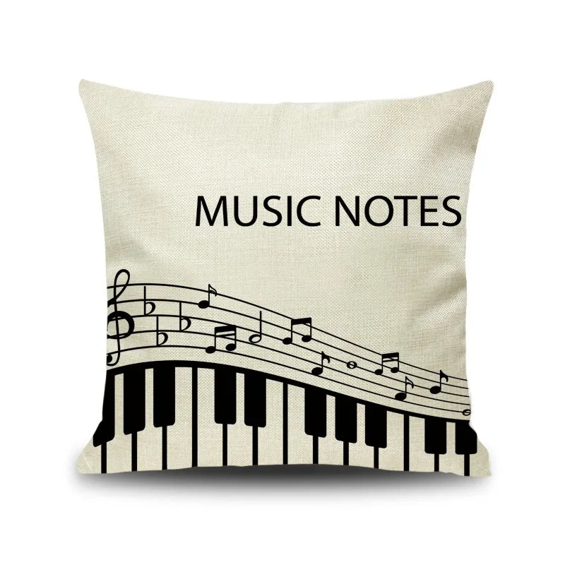 DecorBites™ Letter Notes Piano Graphic Print Linen Pillowcase 45x45cm Living Room Decor