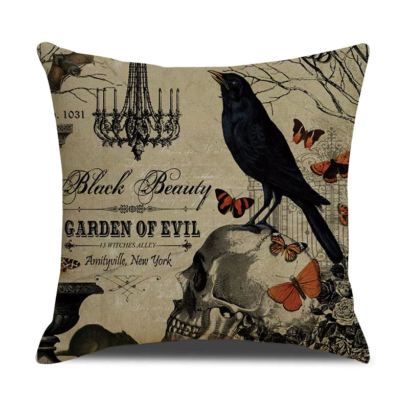 Decorbites™ Halloween-Kissenbezug-Set – Festive Bezüge für Sofakissen mit Druck von Kürbis, Katze und Hexenhut.