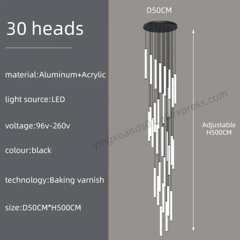 DecorBites™ Loft Black Chandelier: Acrylic Villa Ceiling Lamp for Living Room & Staircase