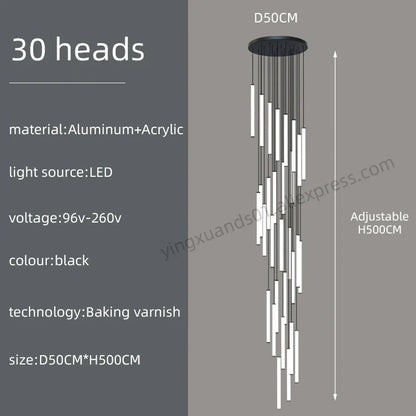 DecorBites™ Loft Black Chandelier: Acrylic Villa Ceiling Lamp for Living Room & Staircase