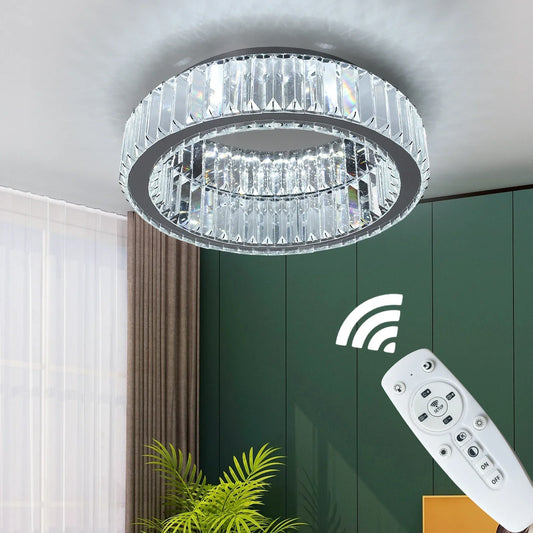 DecorBites™ Big Crystal LED Circle Chandelier Ceiling Lamp, RC Dimmable for Bedroom Living Room