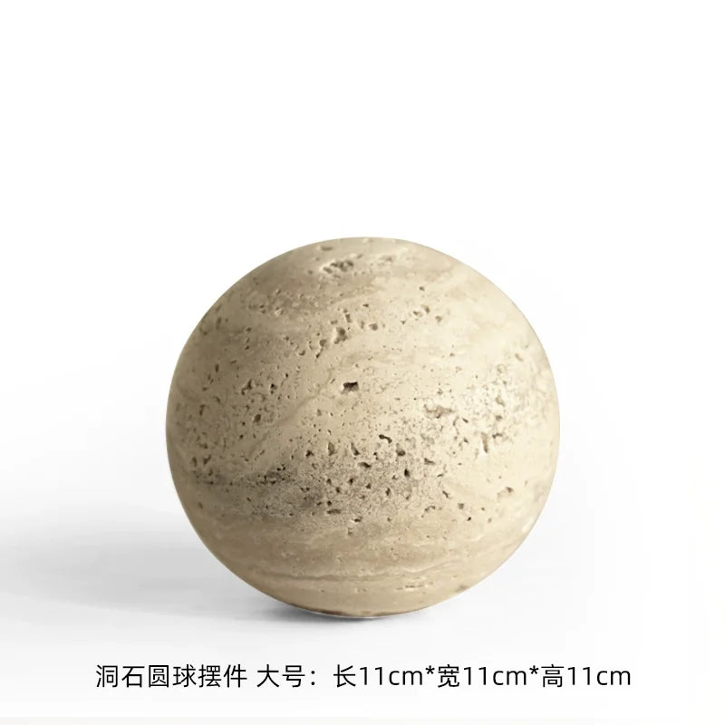 DecorBites™ Chestnut Stone Wabi Sabi Wind Round Ball Geometric Rock Ornament Figurines