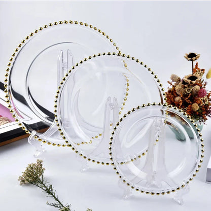 DecorBites™ Gold Beads Glass Plate, Large Round Fruit Plate for Stylish Dining