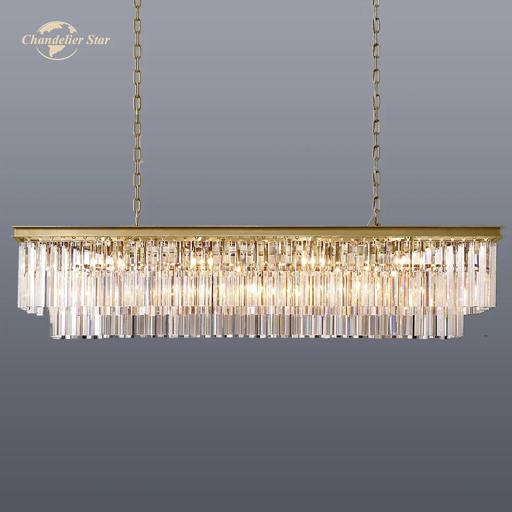 DecorBites™ LED Rectangular Crystal Chandelier for Dining Living Kitchen Island