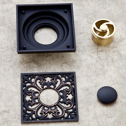 DecorBites™ Black Anti-odor Floor Drain 10x10cm Square Bathroom Shower Hardware