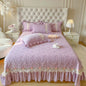 Decobites Velvet Floral Lace Quilted Bedding Set With Pillowcases