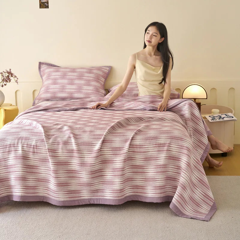 بطانية منشفة قطنية ثلاثية الطبقات مع وسادة من DecorBites™ - لحاف صيفي رائع