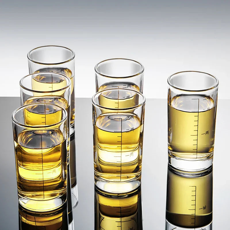 DecorBites™ Glass Spirit Set - Graduated Line Brandy Cups, Transparent Liquor Drinking Glasses