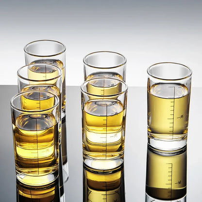 DecorBites™ Glass Spirit Set - Graduated Line Brandy Cups, Transparent Liquor Drinking Glasses
