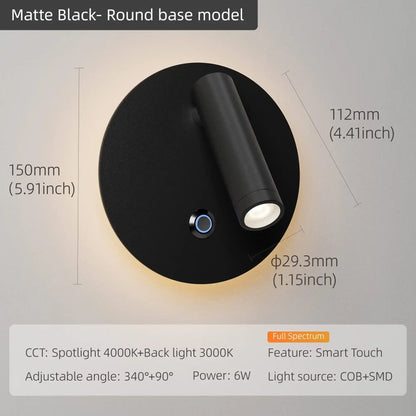 DecorBites™ Dimmable LED Wall Lamp with Touch Switch, 340° Rotatable Backlight for Bedside & Study