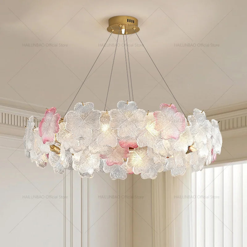 DecorBites™ Petals Crystal Chandelier Light: French Living Room & Dining Room Luxury Lighting