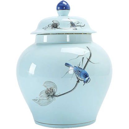 DecorBites™ Hand Painted Blue and White Ceramic Tea Canister Jar