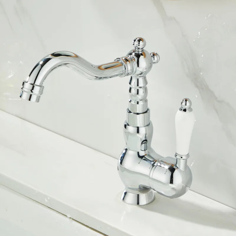 Grifo de Lavabo de Palangana de Oro Decorbites™ Manija Única Grifo Mezclador de Agua Caliente y Fría
