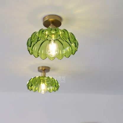 DecorBites™ Green Glass LED Ceiling Light Modern Iron Copper Lampara Techo for Home Decor