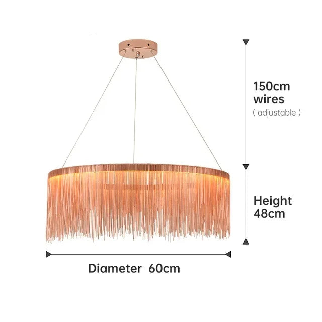 DecorBites™ LED Aluminum Tassel Chandelier: Modern Waterfall Pendant Light for Living Room, Hotel, Hall