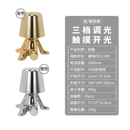 DecorBites™ LED Golden Boy Table Lamp | Rechargeable Resin Night Light for Bedroom Decor