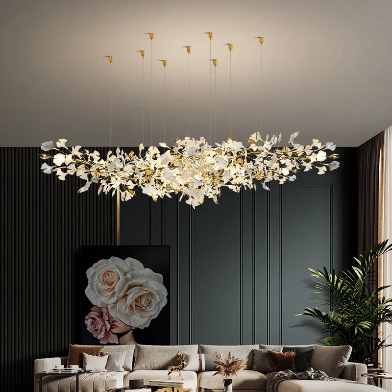 DecorBites™ Luxe Ginkgo Leaves Chandelier Pendant Light for Living Room Bedroom