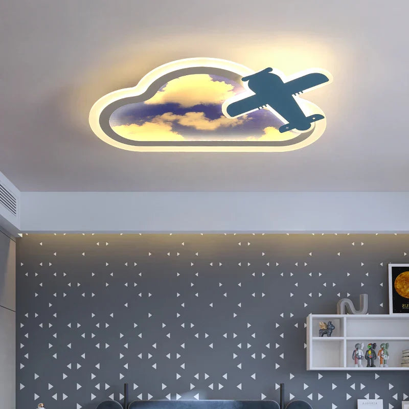 DecorBites™ Blue Sky Airplane Chandelier: Kids Study Room Decoration & Dimmable Indoor Lighting