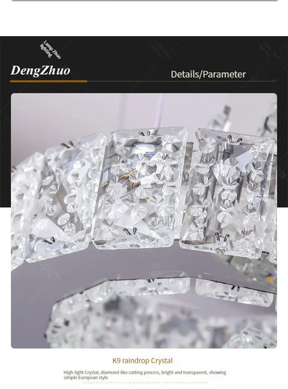 Lámpara de araña DecorBites™ con anillos circulares de cristal LED para dormitorio, villa o escalera - Lámpara colgante de lujo