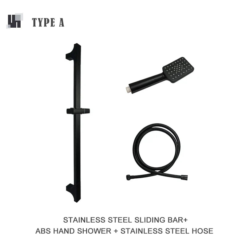 مجموعة قضبان دش DecorBites™ السوداء القابلة للتعديل بثلاث وظائف وتصميم بسيط وخرطوم بطول 1.5 متر