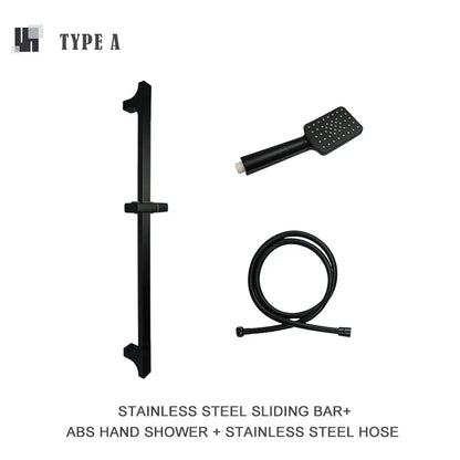 مجموعة قضبان دش DecorBites™ السوداء القابلة للتعديل بثلاث وظائف وتصميم بسيط وخرطوم بطول 1.5 متر