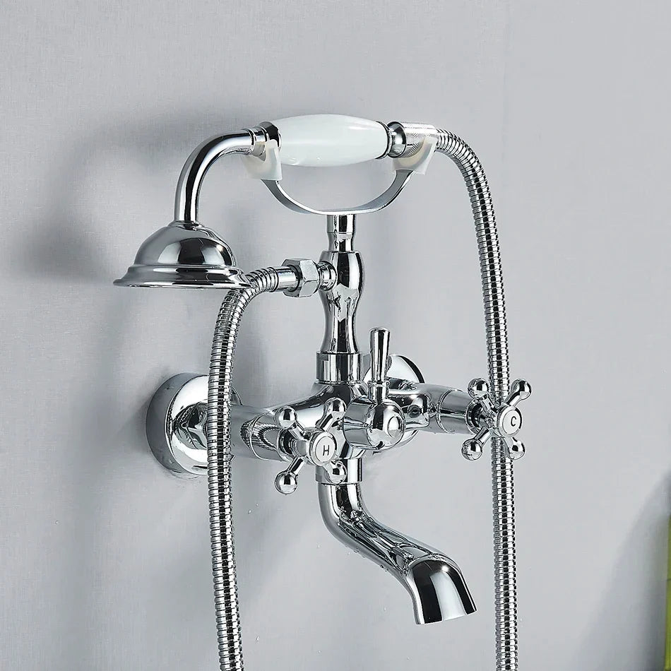 DecorBites™ Golden Black Bathtub Faucet with Hand Shower and Rotate Spout