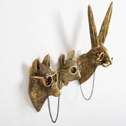 DecorBites™ Golden Deer Head Wall Hook: Antique Bronze Resin Animal Pendant for Stylish Wall Decor