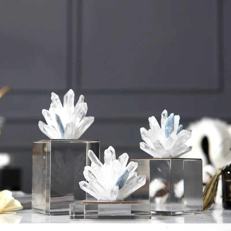 DecorBites™ Crystal Flower Marble Base Sculpture: Modern Artwork for Living Room Decor