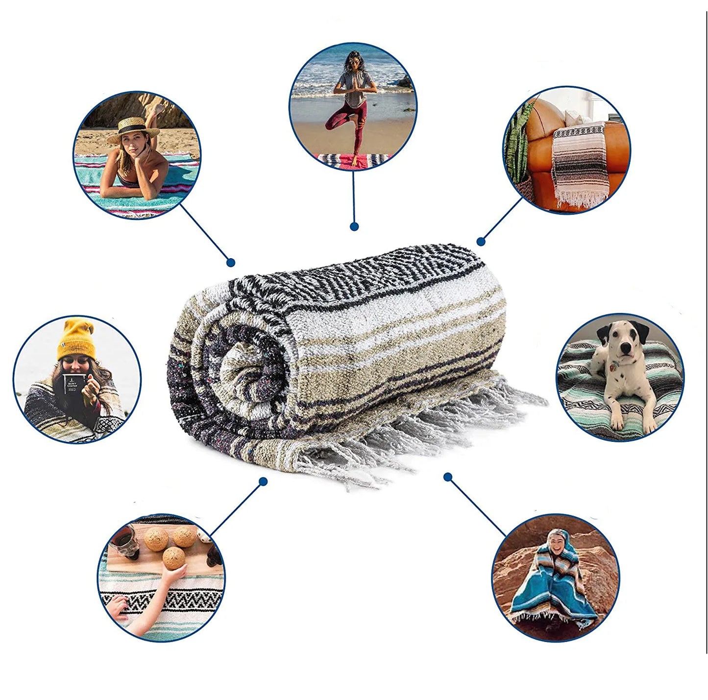 DecorBites™ Handwoven Mexican Blanket - Multicolor Geometry Beach Shawl