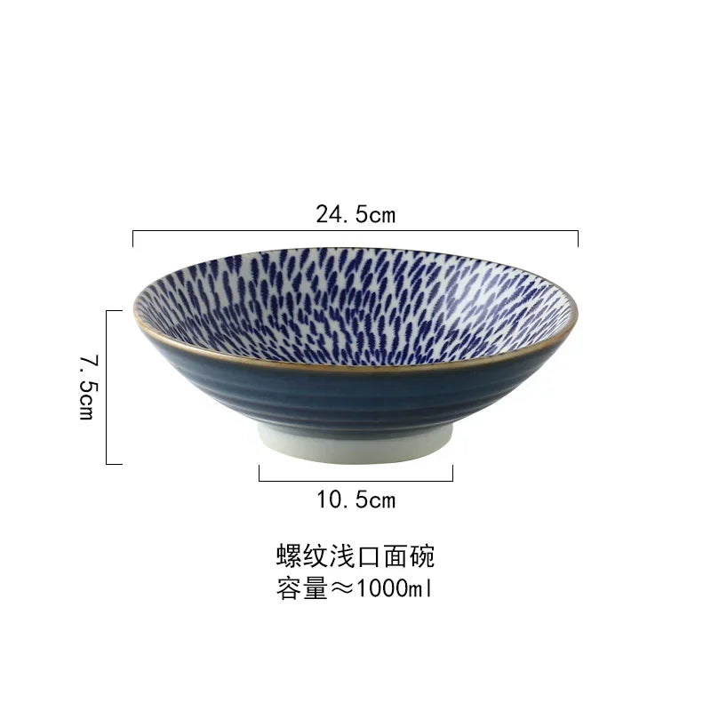 DecorBites™ 9.5" Ceramic Japanese Ramen Bowl Large Soup Salad Rice Microwave Dinnerware
