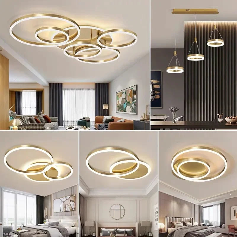DecorBites™ LED Round Ceiling Chandelier for Modern Living Room, Bedroom, Restaurant - Circle Rings Lighting Fixture