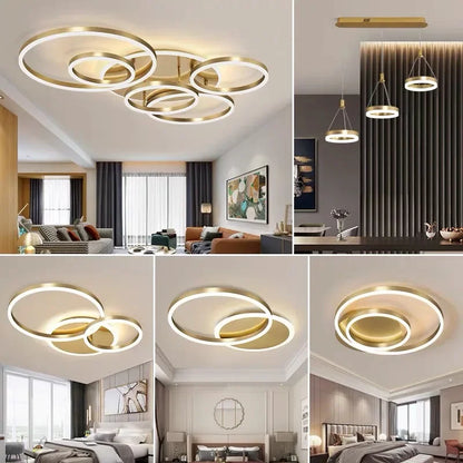 DecorBites™ LED Round Ceiling Chandelier for Modern Living Room, Bedroom, Restaurant - Circle Rings Lighting Fixture