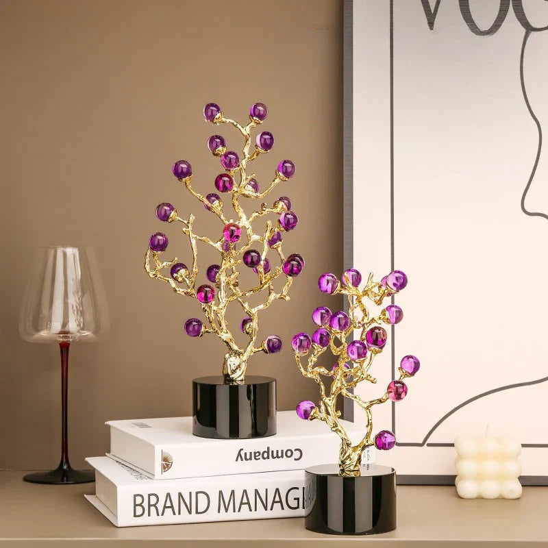 DecorBites™ Amethyst Tree Metal Grapevine Statue Crystal Grape Home Decor