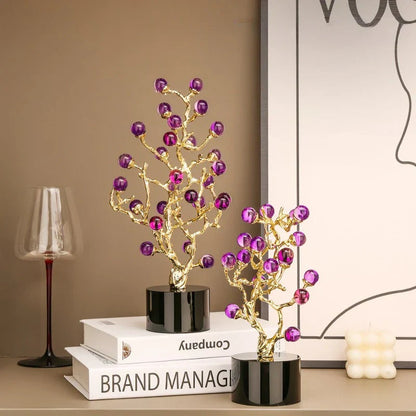 DecorBites™ Amethyst Tree Metal Grapevine Statue Crystal Grape Home Decor