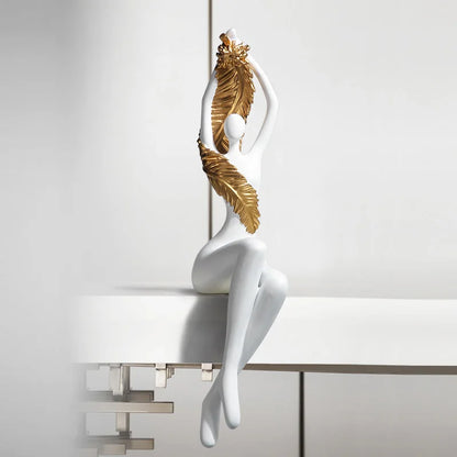 DecorBites™ Large Nude Feathered Body Sculpture | Modern Abstract Sitting Figurine Statues