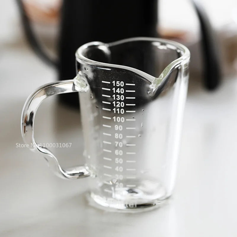 DecorBites™ Espresso Glass Cup with Wooden Handle & Measuring Cup Milk Latte Jug