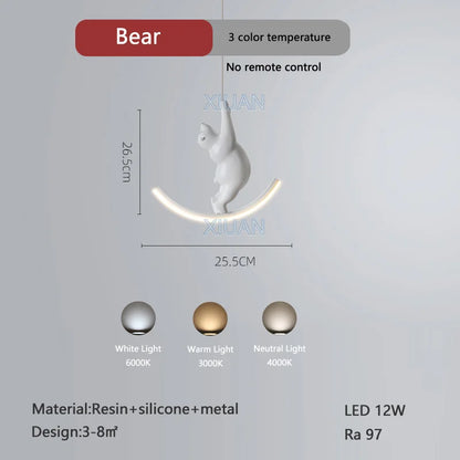 DecorBites™ Kids Unicorn Pendant Lamps White Bear Pink Elephant Chandeliers