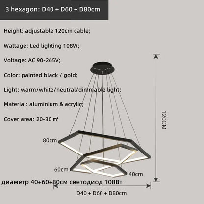 DecorBites™ Hexagon Aluminium LED Pendant Light Dimmable Minimalist Chandelier for Living Room Bedroom