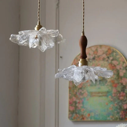 DecorBites™ Acrylic LED Pendant Light: Copper Walnut Wood Flower Hang Lamp