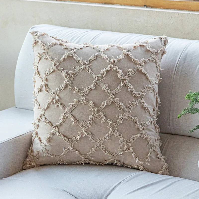 غطاء وسادة قطني من DecorBites™‎ بتصميم ماسي بلون الخردل البرتقالي والبيج لغرفة المعيشة والأريكة والسرير