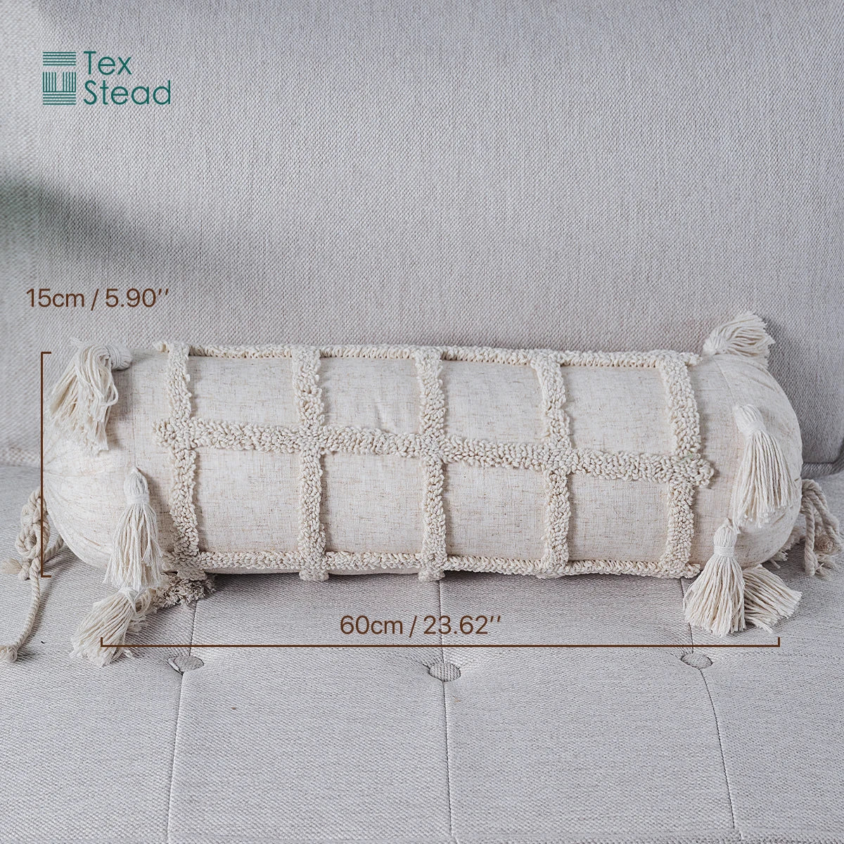 Cojín lumbar decorativo DecorBites™ Boho con borlas y mechones