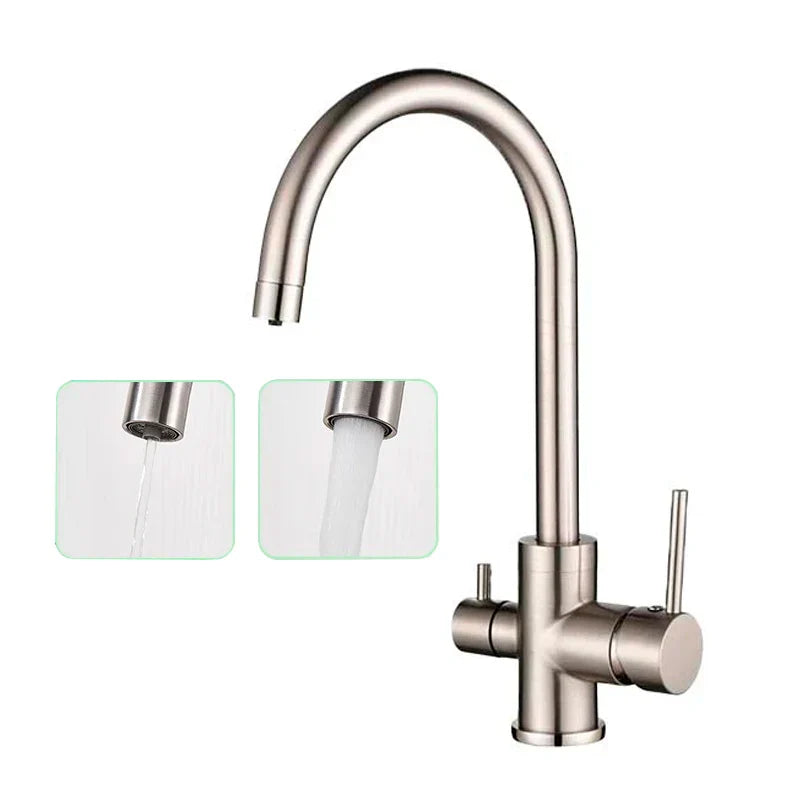 صنبور مطبخ DecorBites™ أسود اللون بمياه نقية، خلاط ساخن وبارد، بمقبضين، صنبور مياه شرب