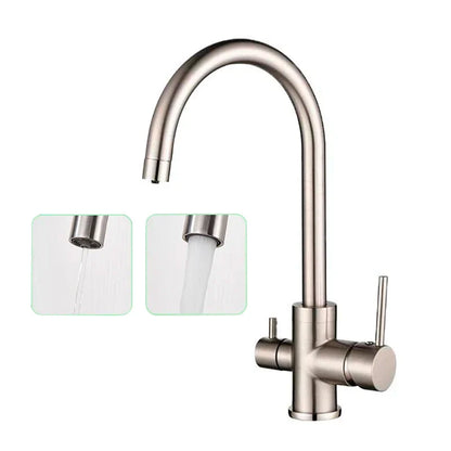 صنبور مطبخ DecorBites™ أسود اللون بمياه نقية، خلاط ساخن وبارد، بمقبضين، صنبور مياه شرب